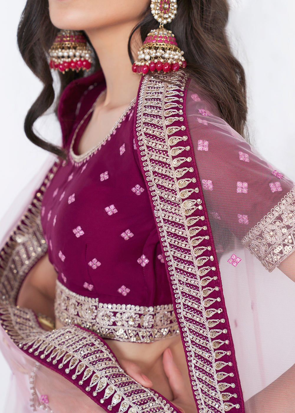 Jam Purple Georgette Lehenga Choli with Cording,Thread,Sequins & Zarkan work | Ready To Wear - qivii