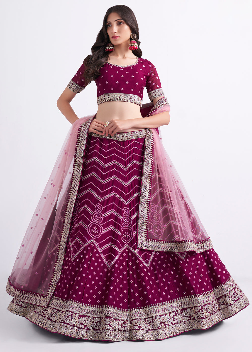 Jam Purple Georgette Lehenga Choli with Cording,Thread,Sequins & Zarkan work | Ready To Wear - qivii