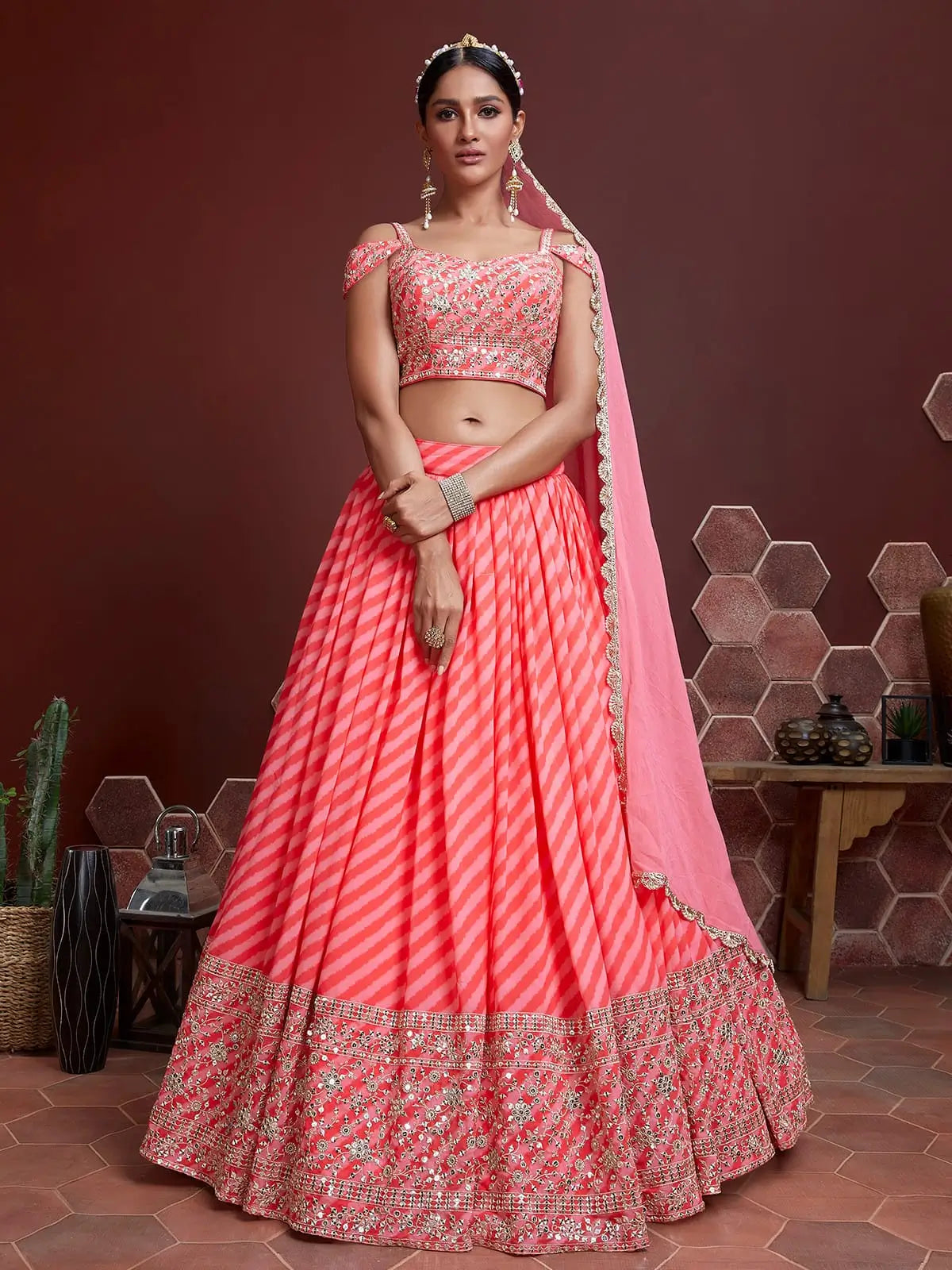 Peach Organza Lehenga With Heavy Embroidery Zari And Sequins Work | Ready To Wear - qivii