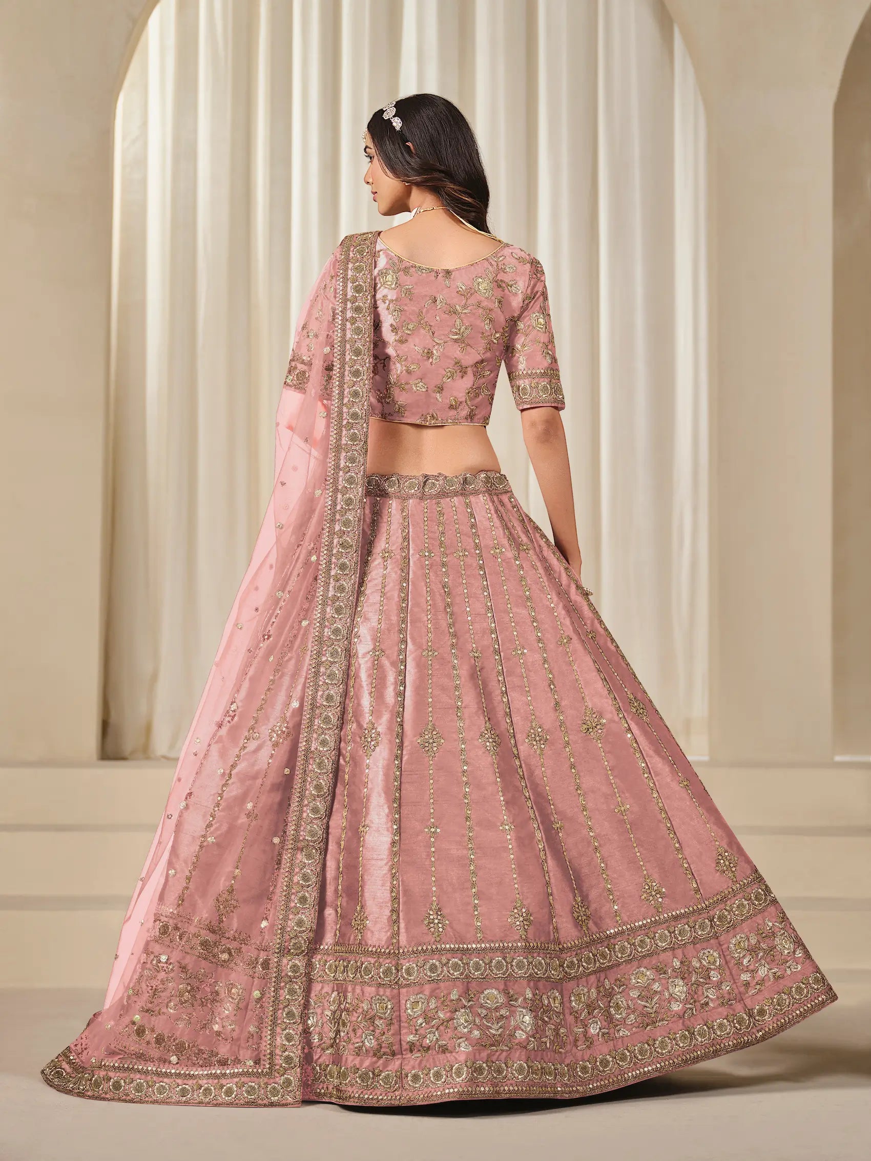 Dusty Pink Art Silk Thread & Sequins Embroidery Lehenga Choli - qivii