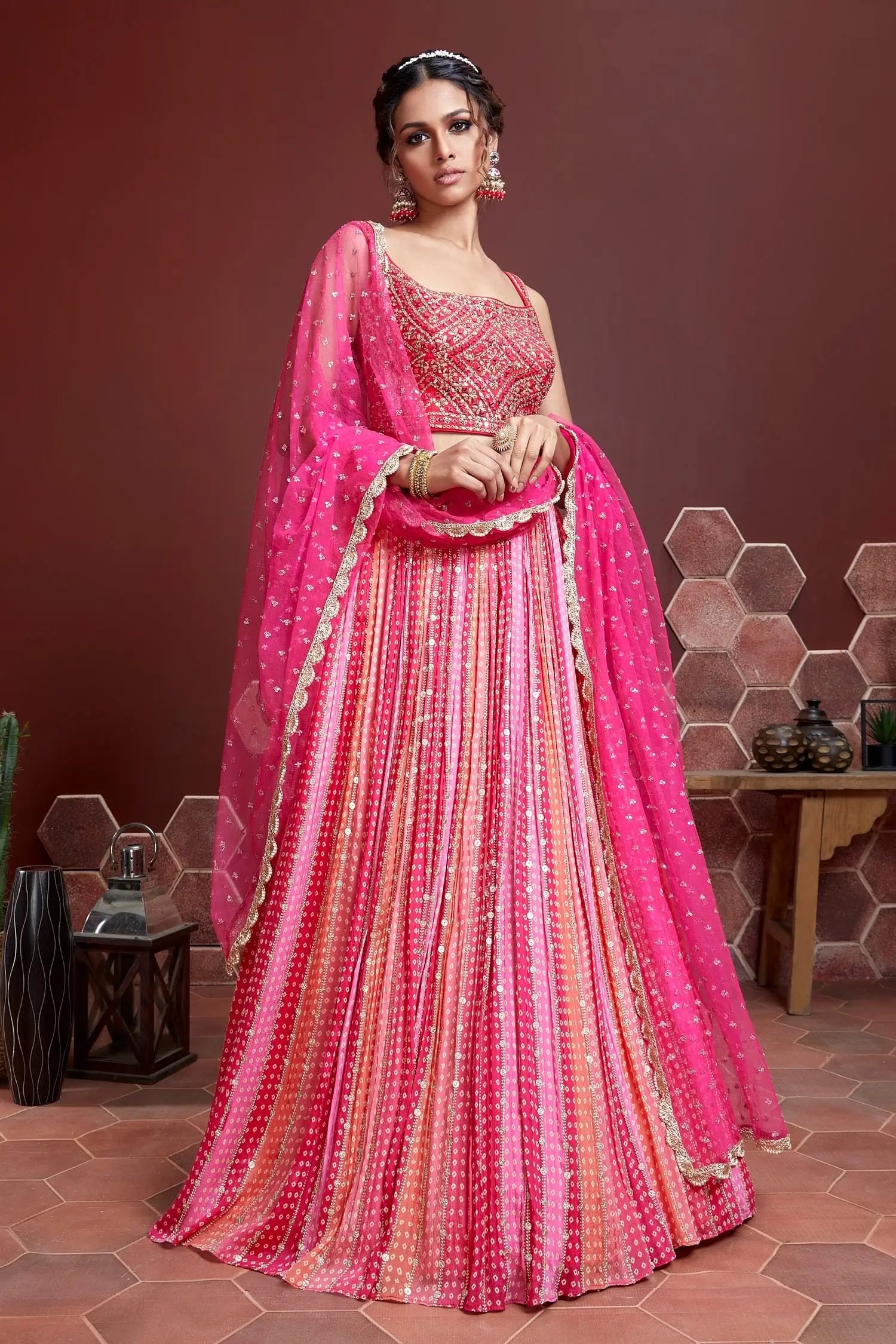 Dirty Pink Lehenga With Digital Position Print And Heavy Embroidery With Real Mirror Work | Ready To Wear - qivii