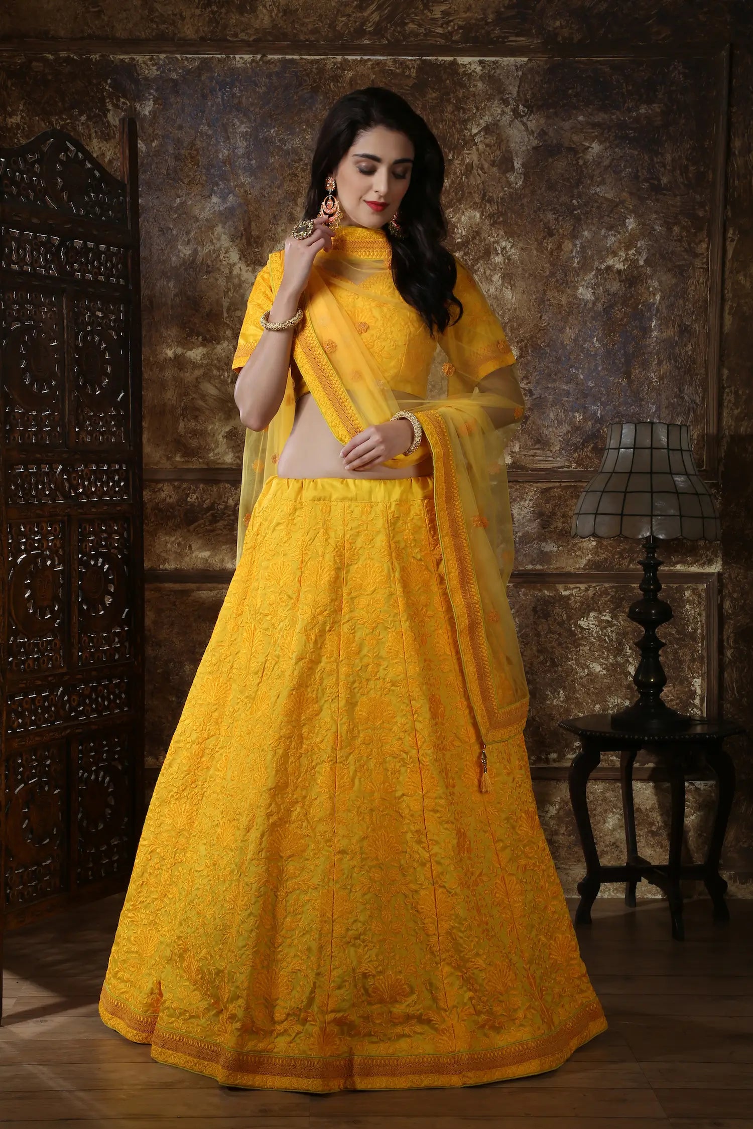 Yellow Silk Thread & Sequence Work Lehenga Choli | Ready To Wear - qivii
