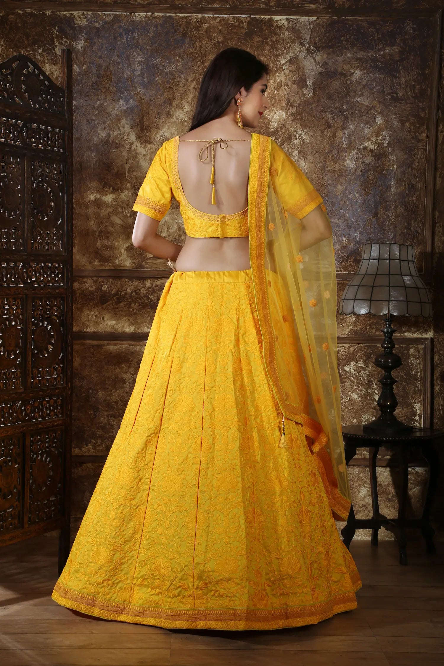 Yellow Silk Thread & Sequence Work Lehenga Choli | Ready To Wear - qivii