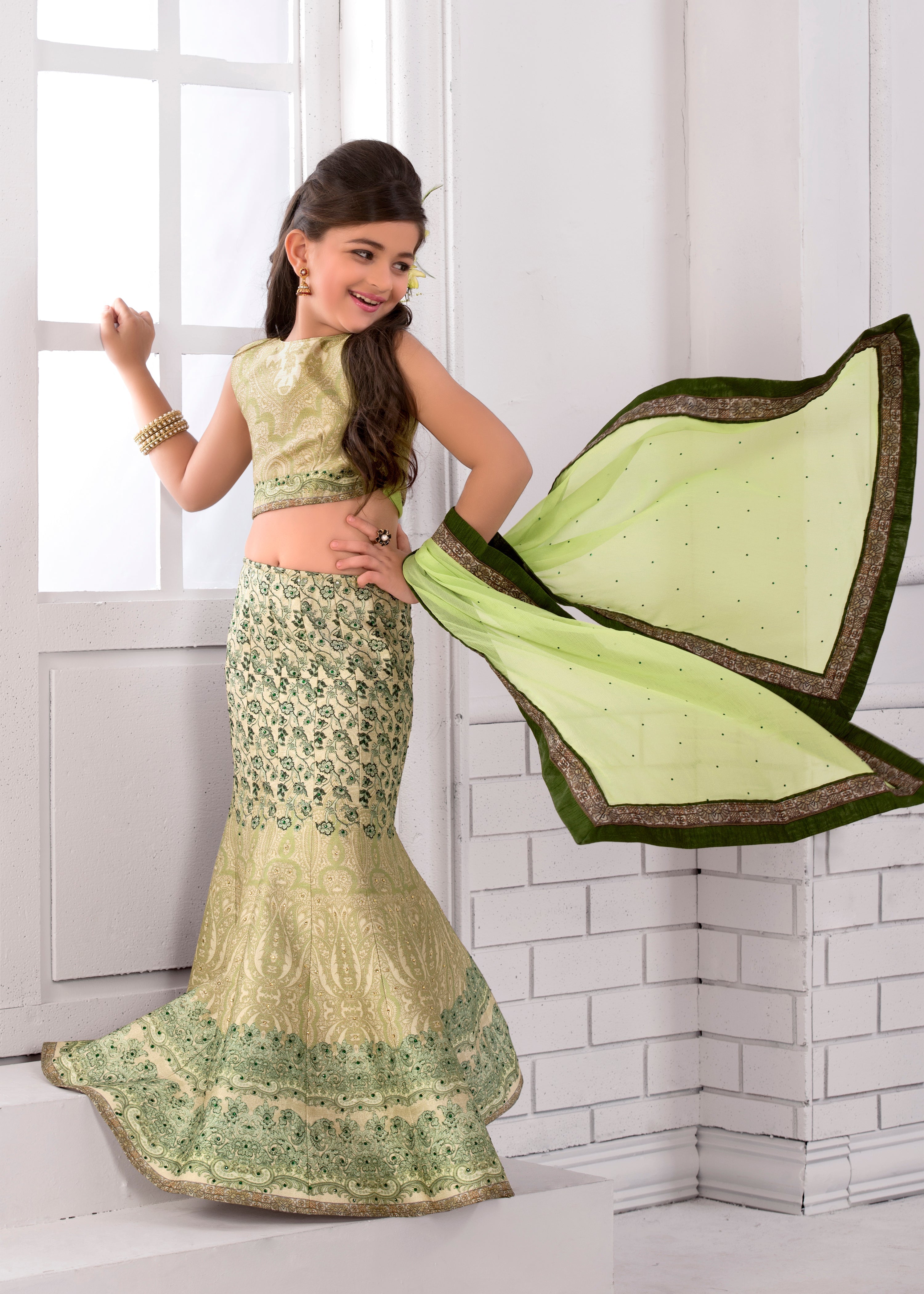Fashionable Frolic Kids Khadi Mono Silk Lehenga. - qivii