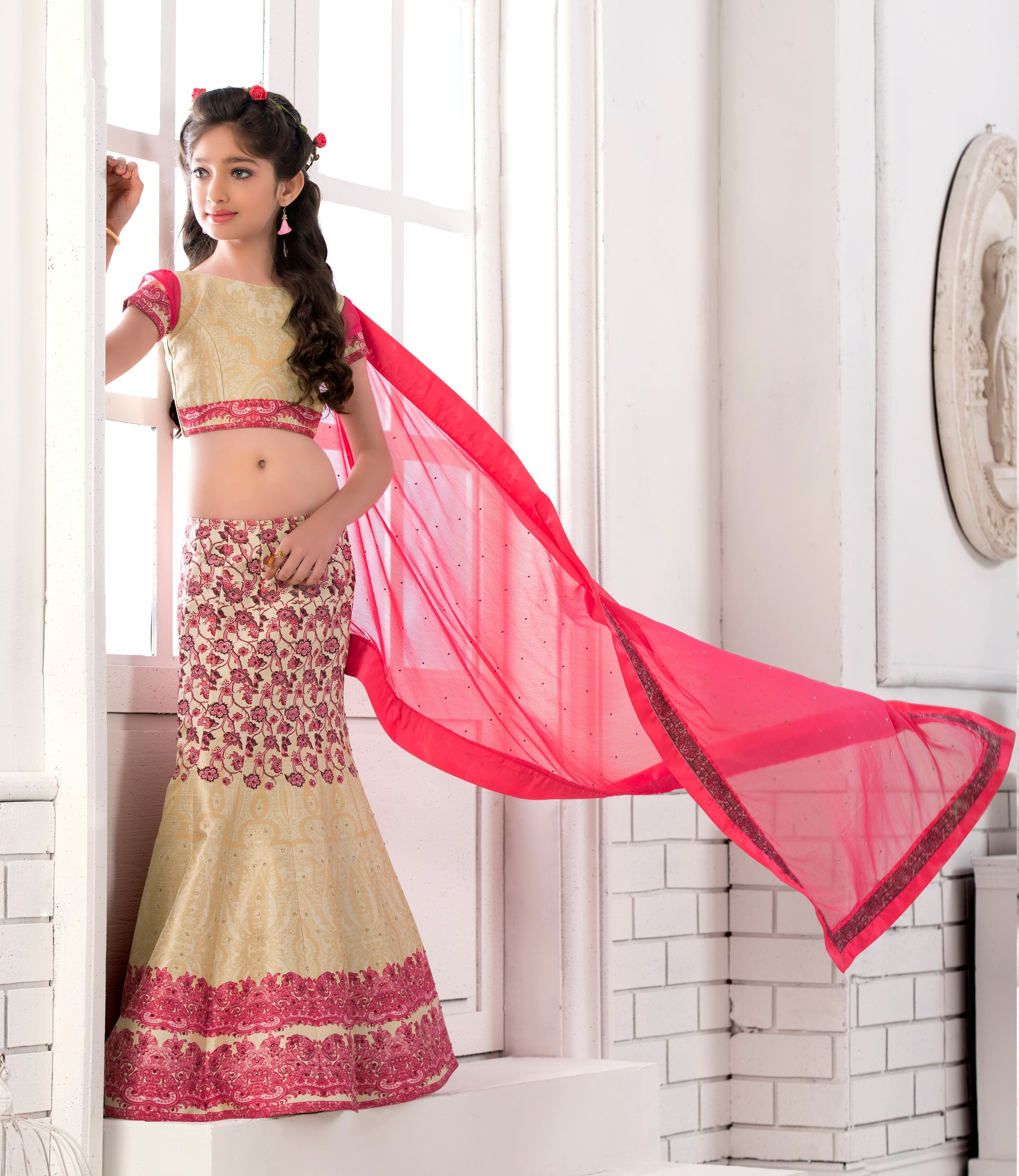 Ethnic Charm Khadi Mono Silk Lehenga for Kids - qivii