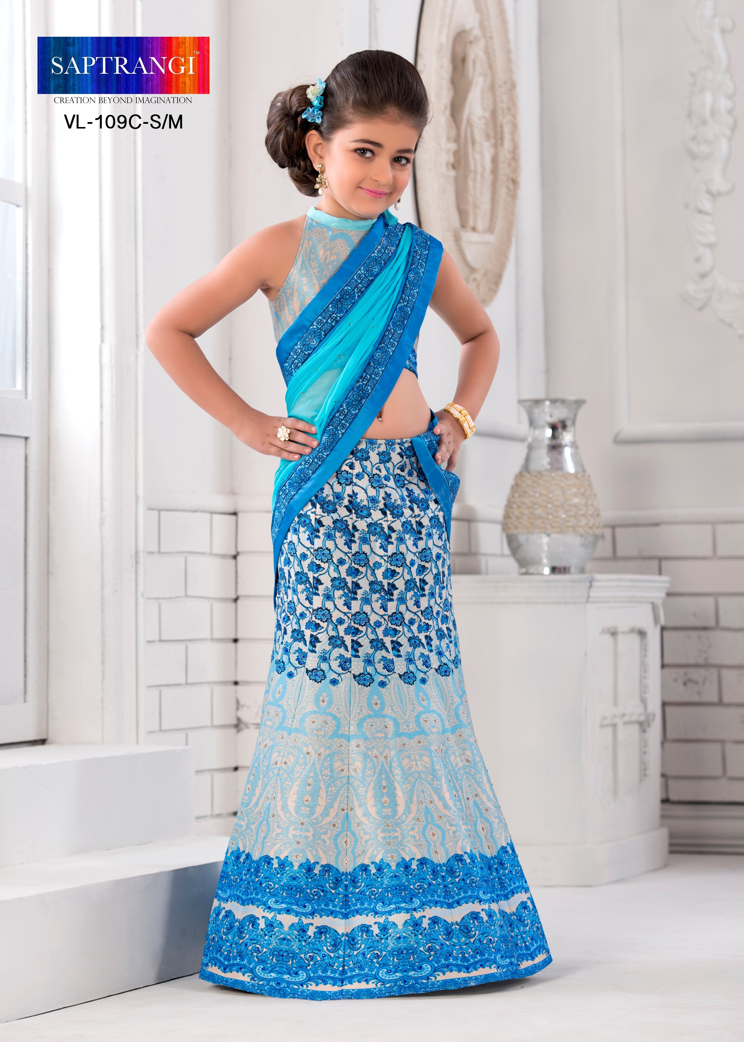 Graceful Elegance Khadi Mono Silk Lehenga for Kids - qivii