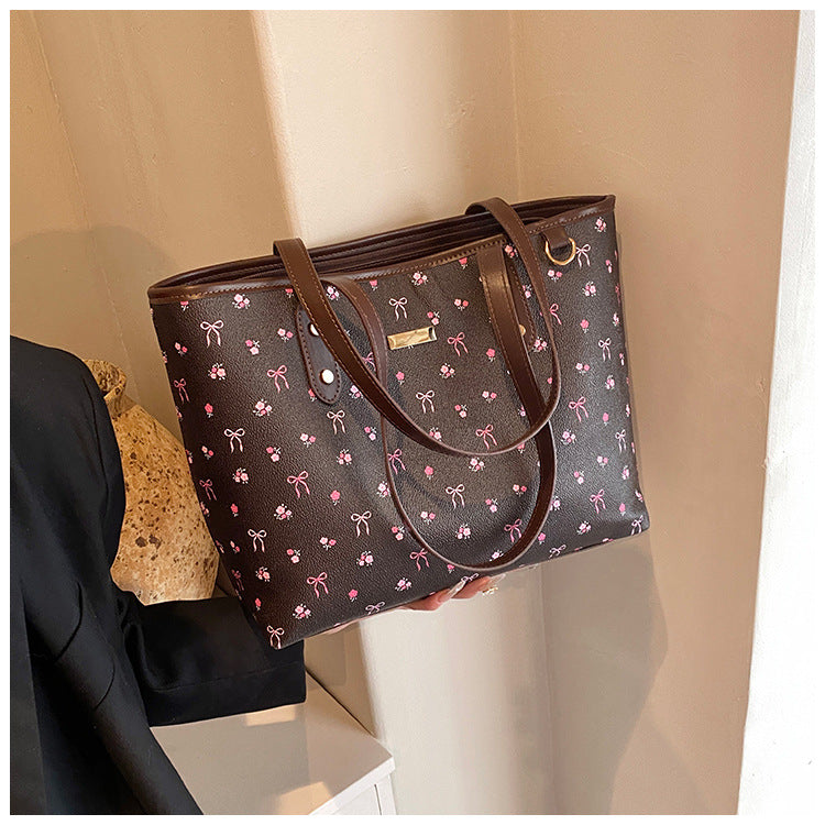 Women‘s Large Capacity Floral Tote Bag | Fashionable & Versatile Daily Commuter Shoulder Bag