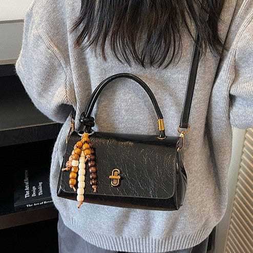 Women’s Lumière Mini Flap Bag – Glossy Waxed PU Leather, Metallic Lock Chain Shoulder & Crossbody Bag