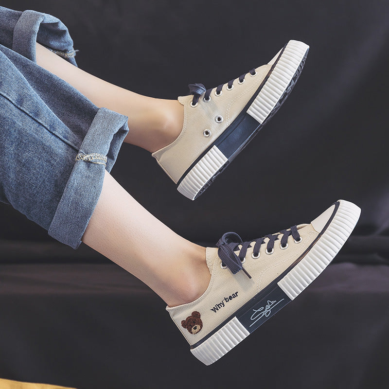 Women's Ravelle Contrast Stitch Sneakers - Chunky Low-Top Canvas Lace-Up Shoes (US 4-8.5)