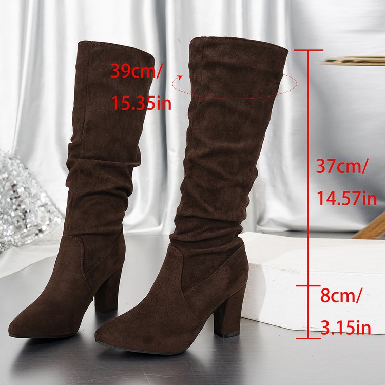 Women’s Suede ChunkyEdge Knee-High Boots – Pointed Toe Chunky Heel Tall Boots (US 4–10.5)