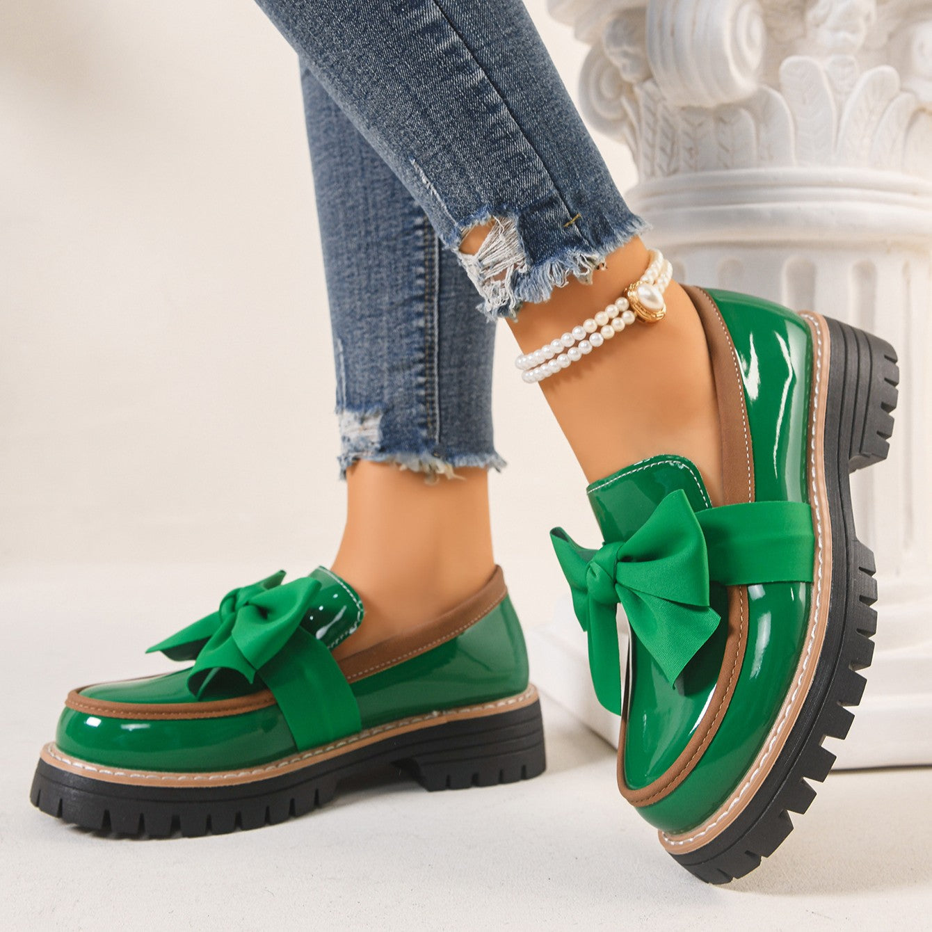 Women’s Bowline Slip-On Loafers – Contrast Stitch Flat Shoes (US 5–10.5)
