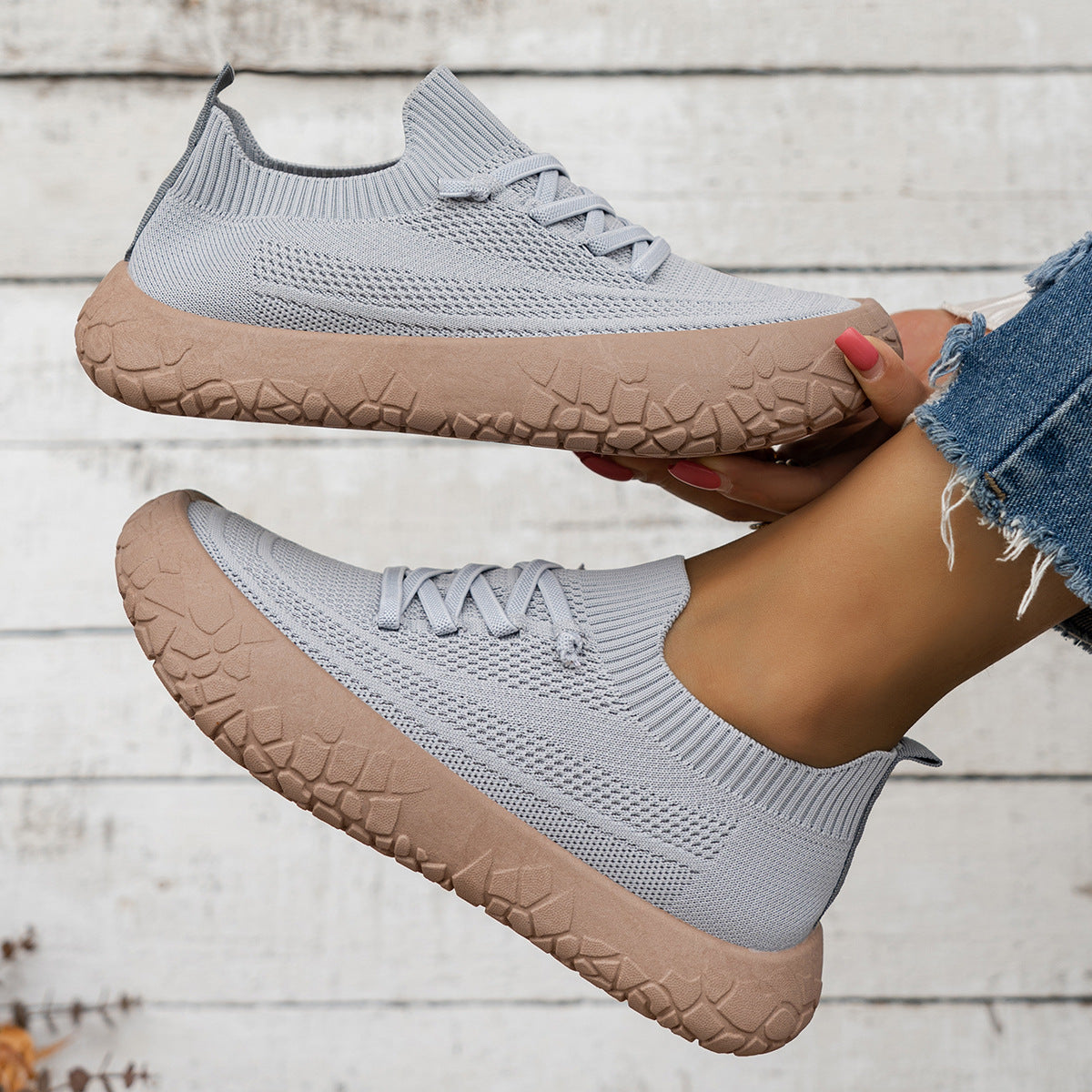 Women's Aria Knit Slip-On Walking Sneakers - Platform Gum Sole Comfort Shoes (US 5-10.5)