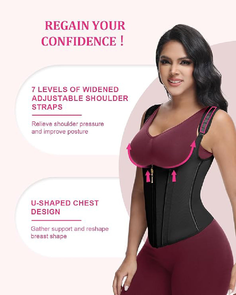 Waist Trainer for Women Body Shaper Corset Vest Tank Top with Steel Bones - By Qivii