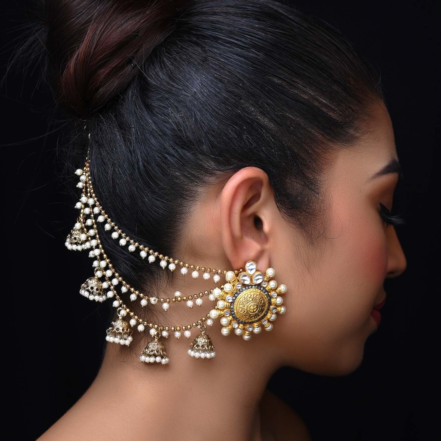Adaa Gold Plated Off White Ear Chain - qivii