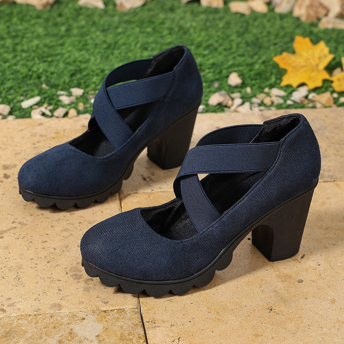 Women's Bootara Ainsley Mary Jane shoes with round toe, cross-strap, block heels, and chunky lug sole in US sizes 4-10.5.