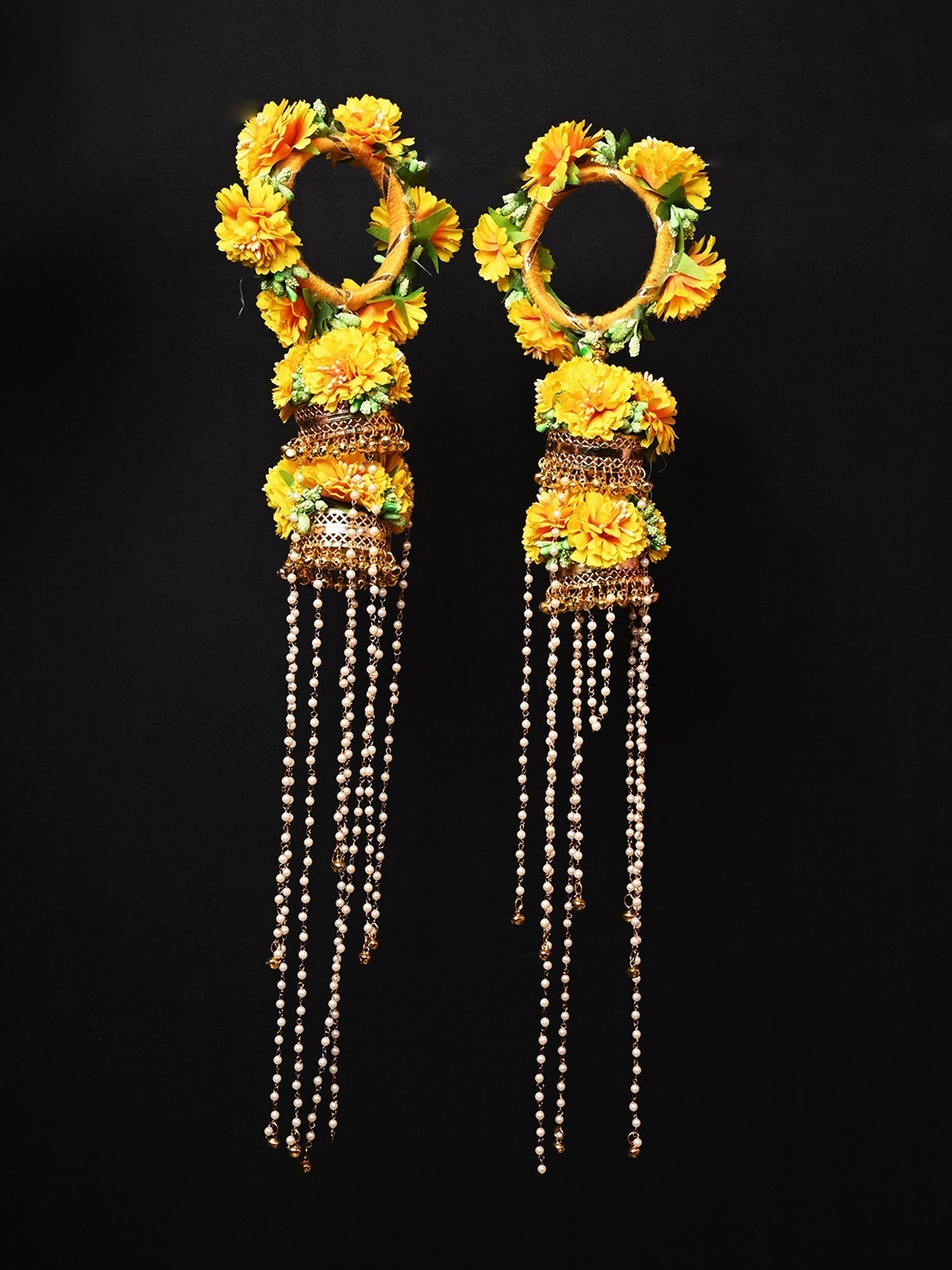 Sukanya Yellow Floral With Pearl Hanging Kalire - qivii