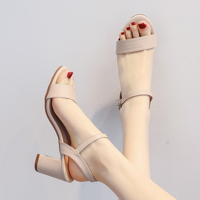 Women’s Luma Minimalist One-Strap Sandals – Block Mid-Heel Open-Toe Summer Heels (US3–8.5)