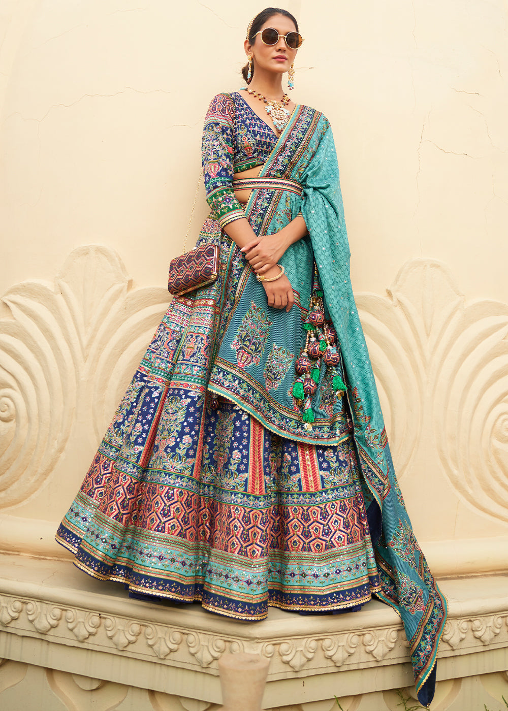 Shades Of Blue Ready to Wear Designer Silk Lehenga Choli with Sparkle & Mirror work | Ready To Wear - qivii