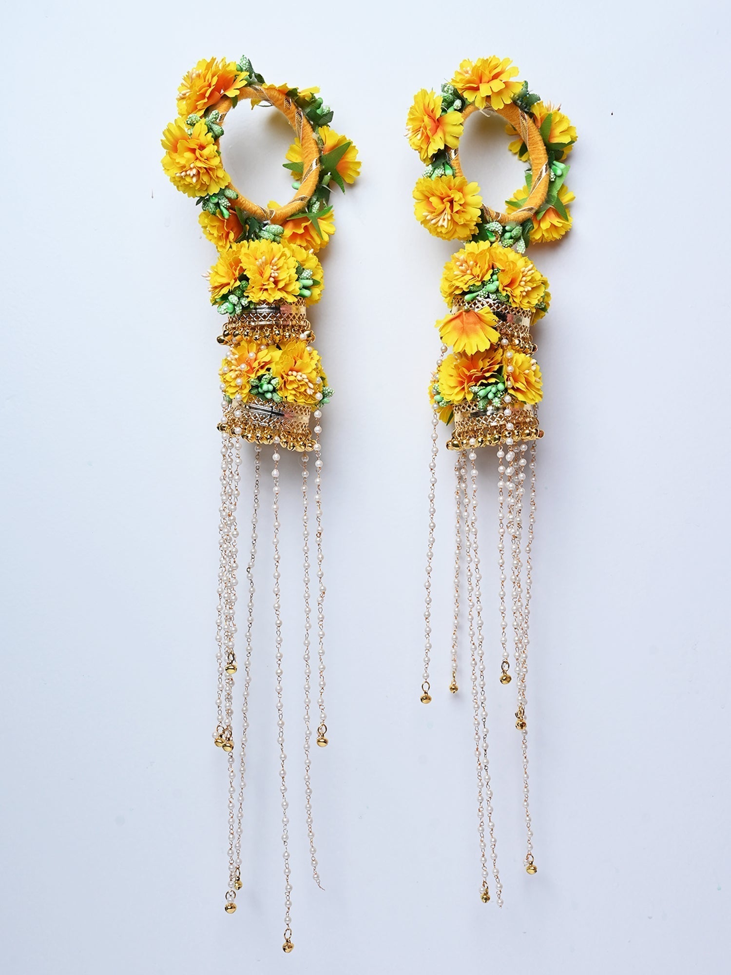 Sukanya Yellow Floral With Pearl Hanging Kalire - qivii