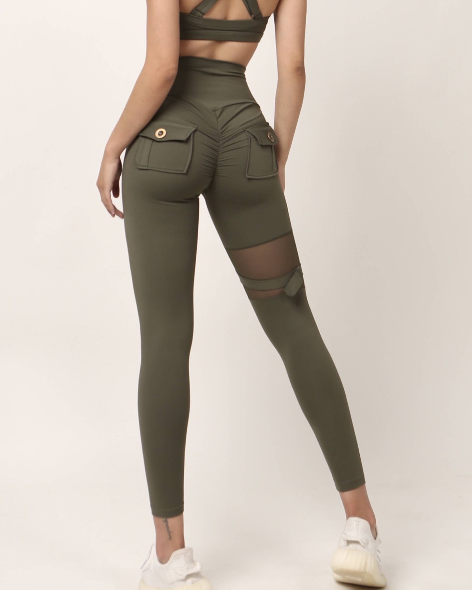 Unique Cut Out Pocket Mesh Yoga Pants Scrunch Bum Leggings - By Qivii