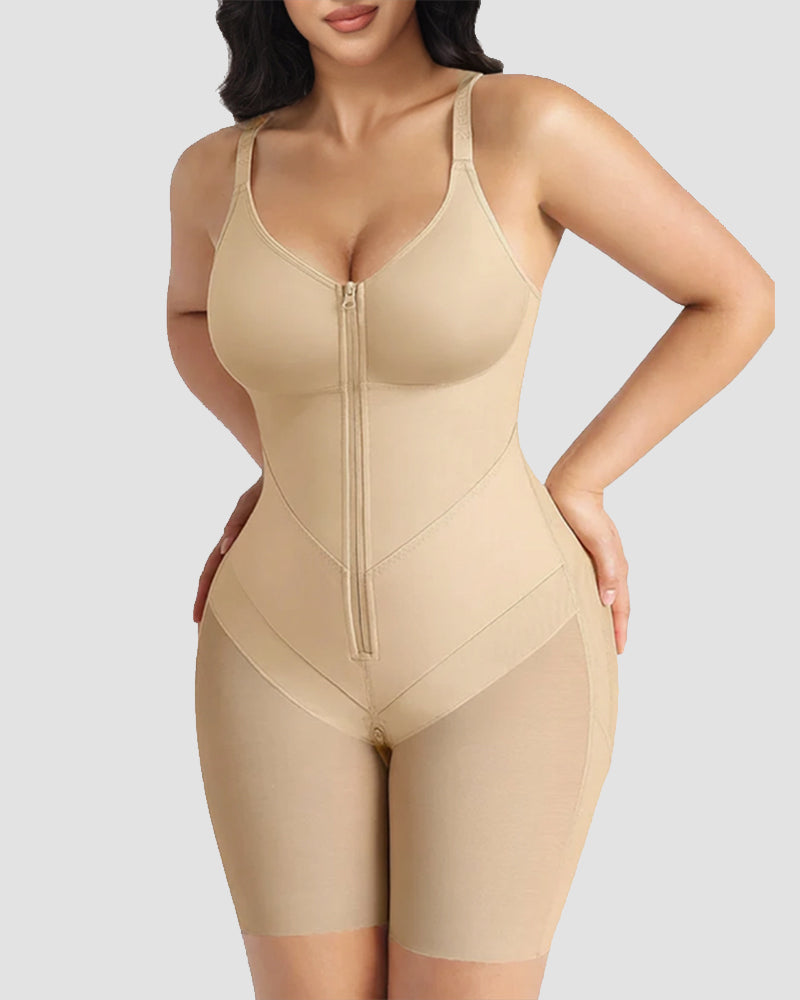 Full-Body Compression Faja Shaper with Mesh Thigh Panels