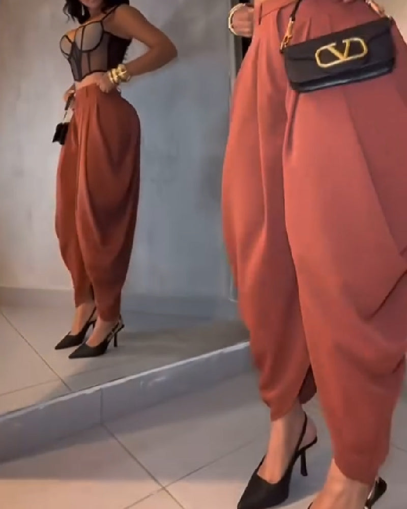 Shapshe® Leisure High Waisted Pleated Wide Leg Harem Pants - By Qivii