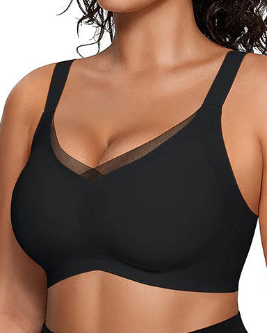 Mesh Patchwork V Neck Comfort Seamless Push up Shaping Bra
