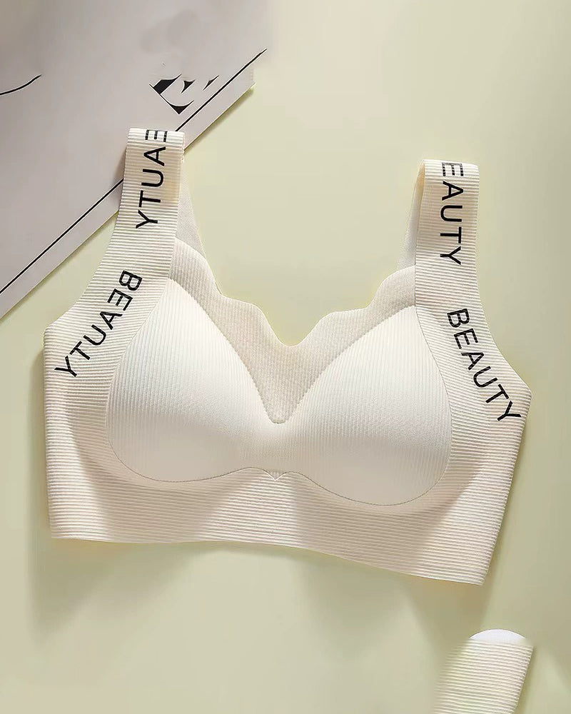 Thin Seamless Wireless Push-Up Fixed Cup Lettering Straps Bra