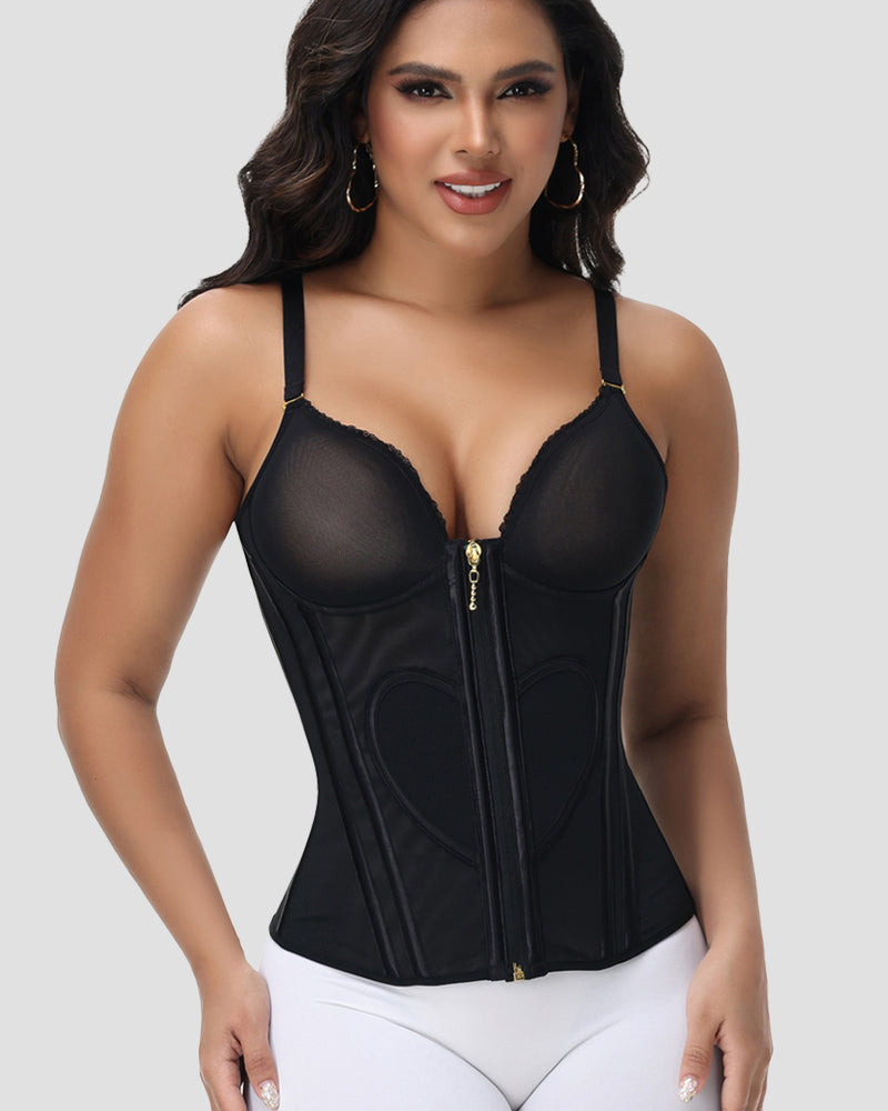 Shapshe® Fajas Colombianas Love Pattern Corset Top Zipper Waist Trainer - By Qivii