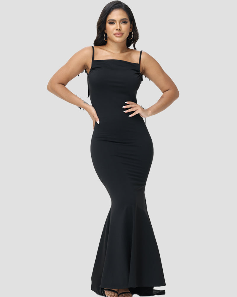Sexy Backless Spaghetti Strap Fishtail Maxi Dress for Women - By Qivii