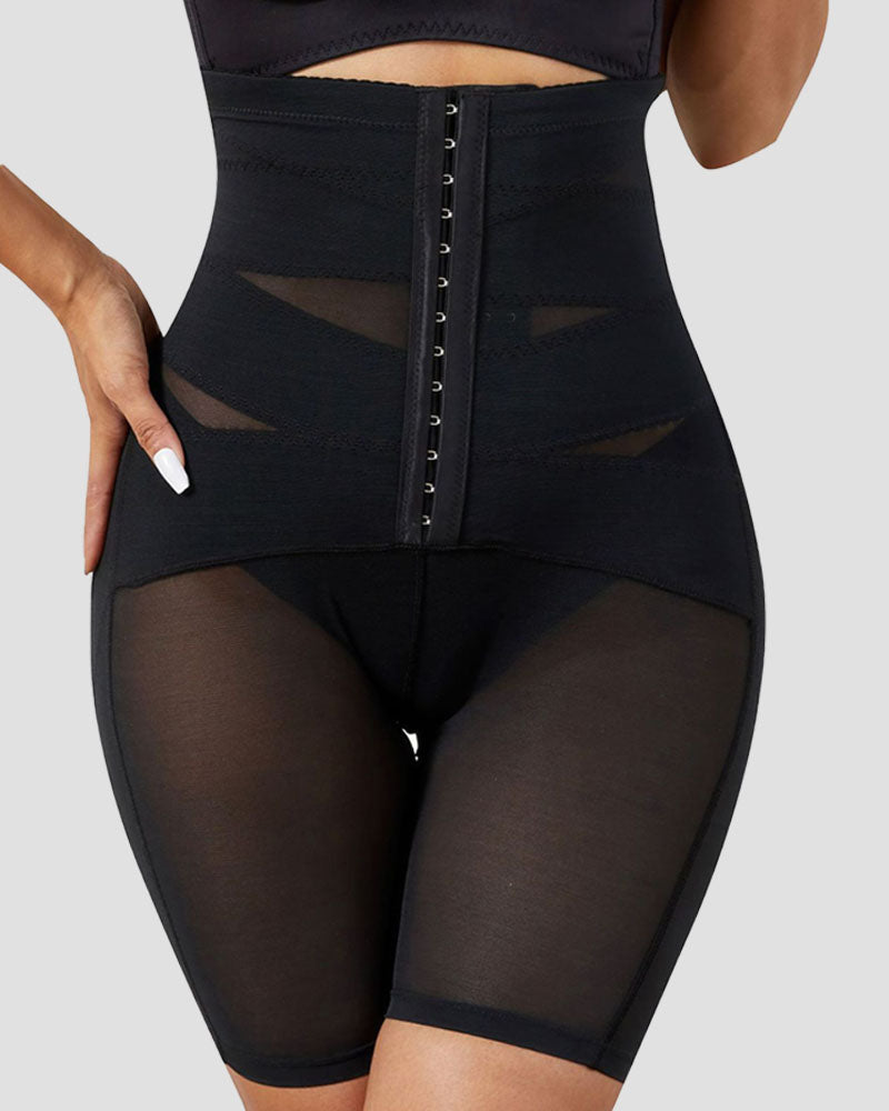 High Waist Stretchy Mesh Shaping Shorts with Adjustable Buckle - By Qivii