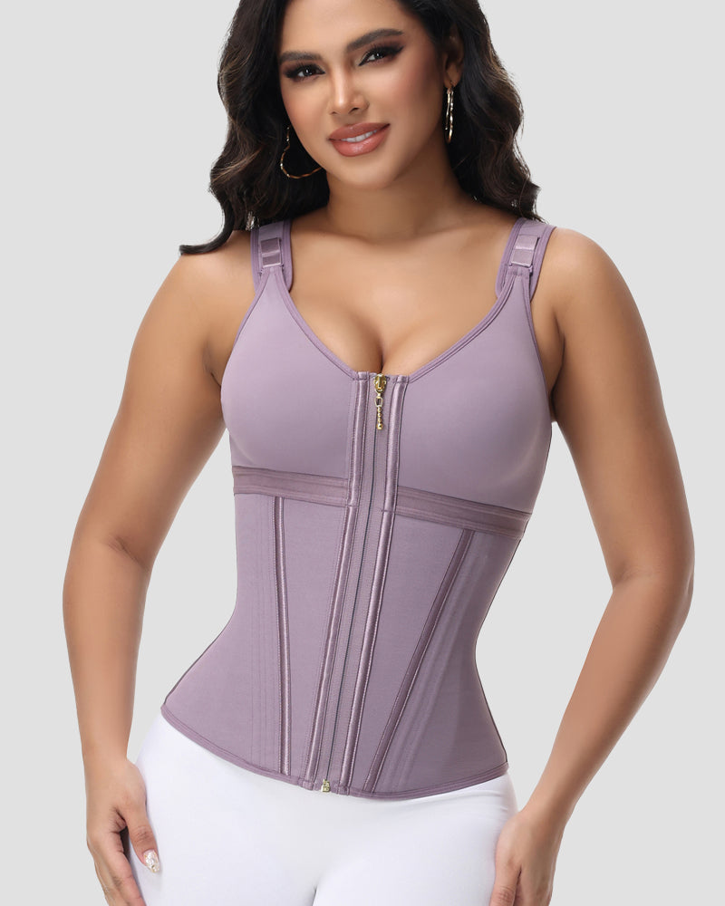 Shapshe women's Colombian zip front steel bone waist trainer for tummy control and shaping with steel boning, by Qivii.