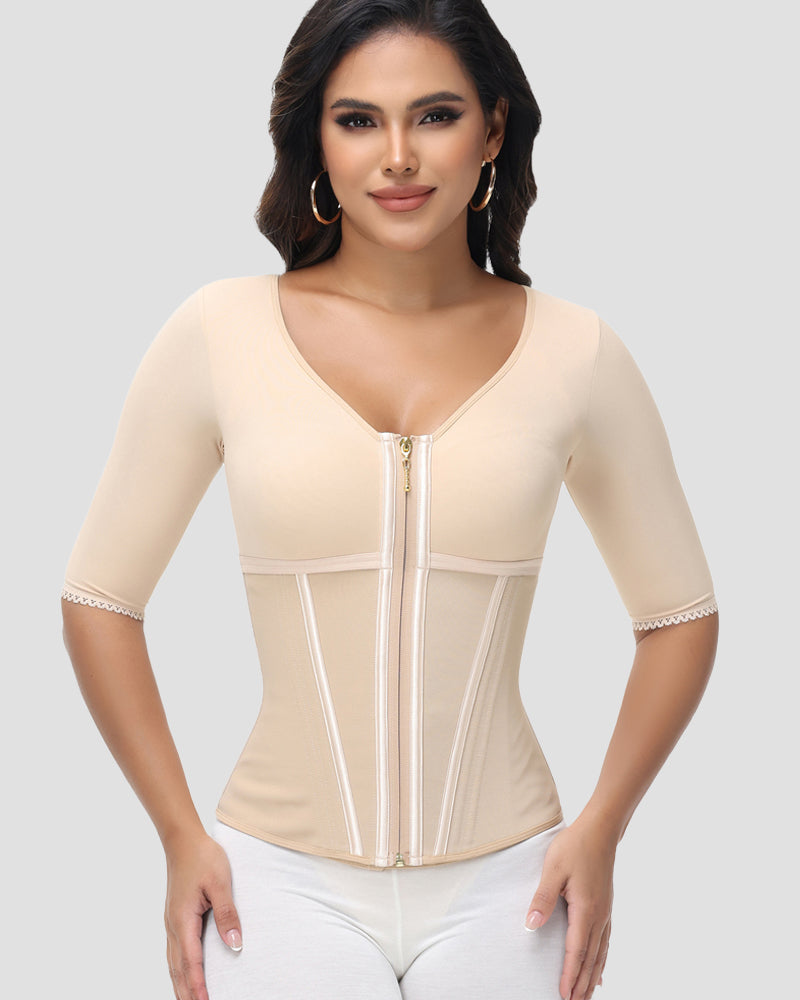 Shapshe® Fajas Colombianas High Compression Half Sleeves V Neck Waist Trainer
