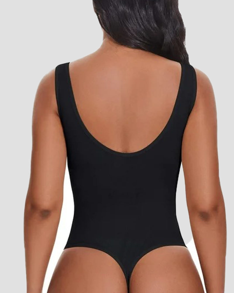 Sexy U-Back Tummy Control Shapewear Thong Bodysuit - By Qivii