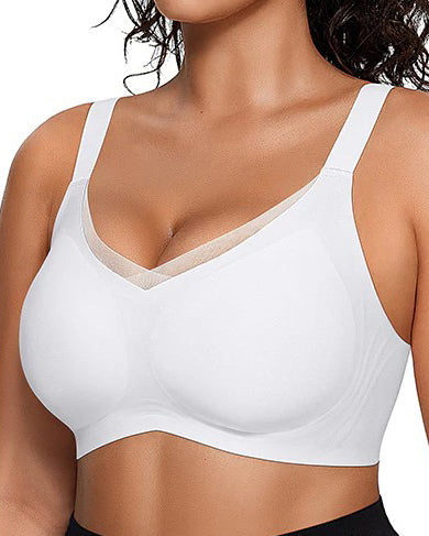 Mesh Patchwork V Neck Comfort Seamless Push up Shaping Bra