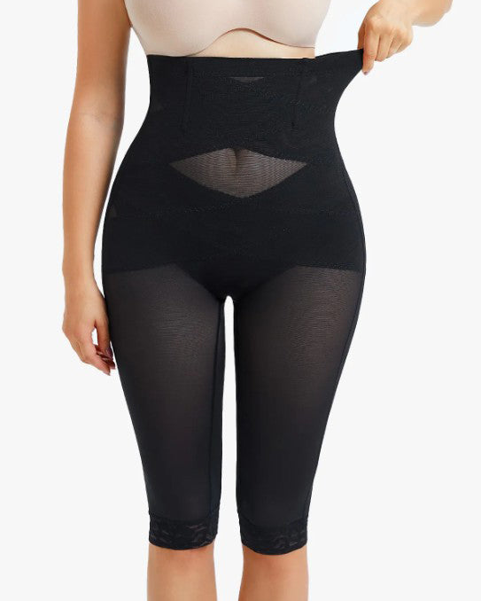 Women's High Waist Lace Trim Sheer Mesh Shapewear Shaping Pants