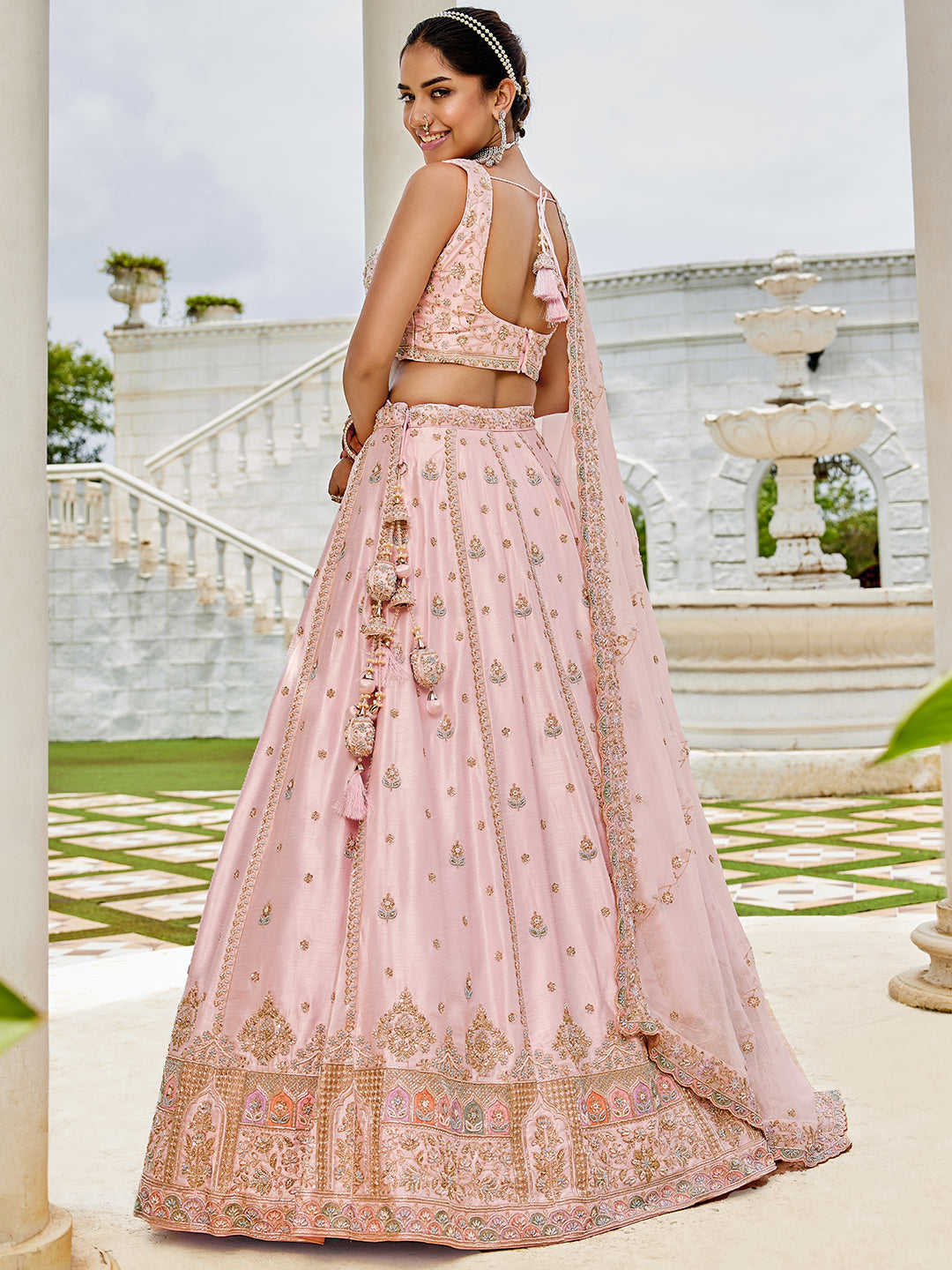 Pink- Silk Fabric Beads & Sequince Embroidered Semi-Stitched Lehenga & Unstitched Blouse With Dupatta - qivii