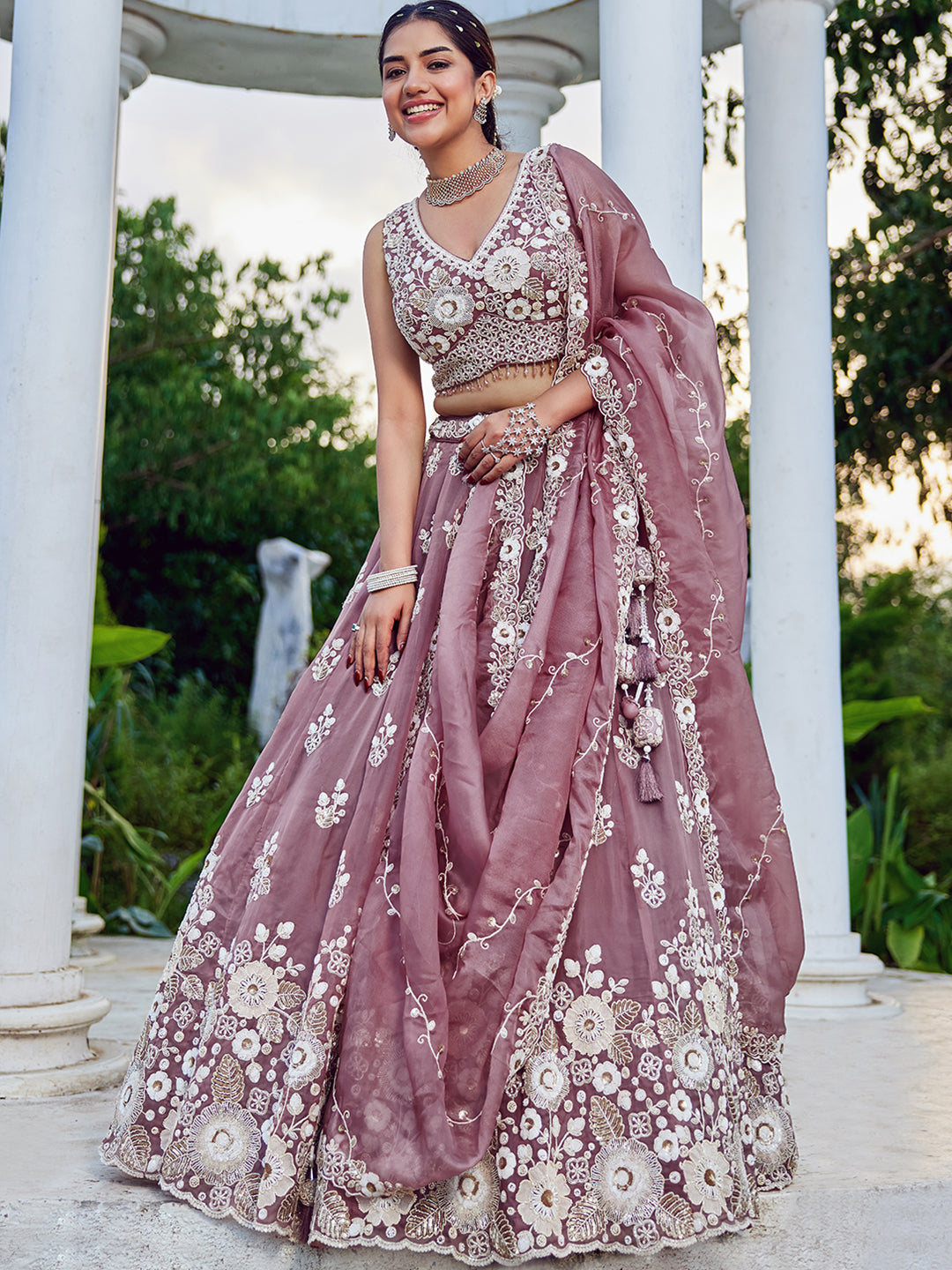Lavender - Organza Fabric Beads & Sequince Embroidered Ready to Wear Lehenga Choli & Dupatta