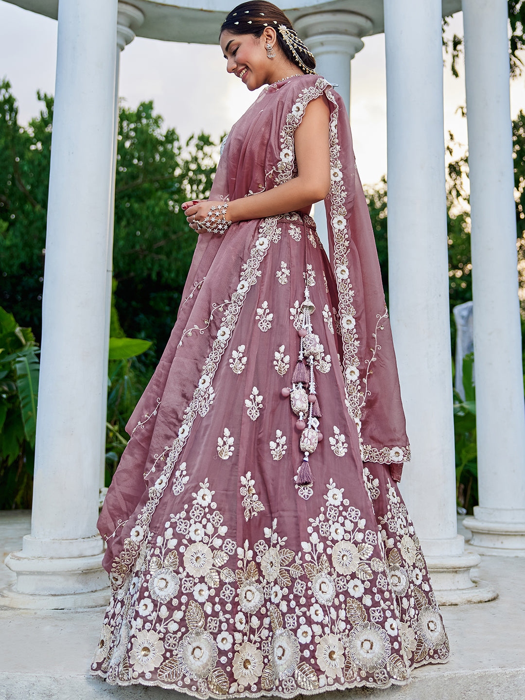 Lavender - Organza Fabric Beads & Sequince Embroidered Ready to Wear Lehenga Choli & Dupatta