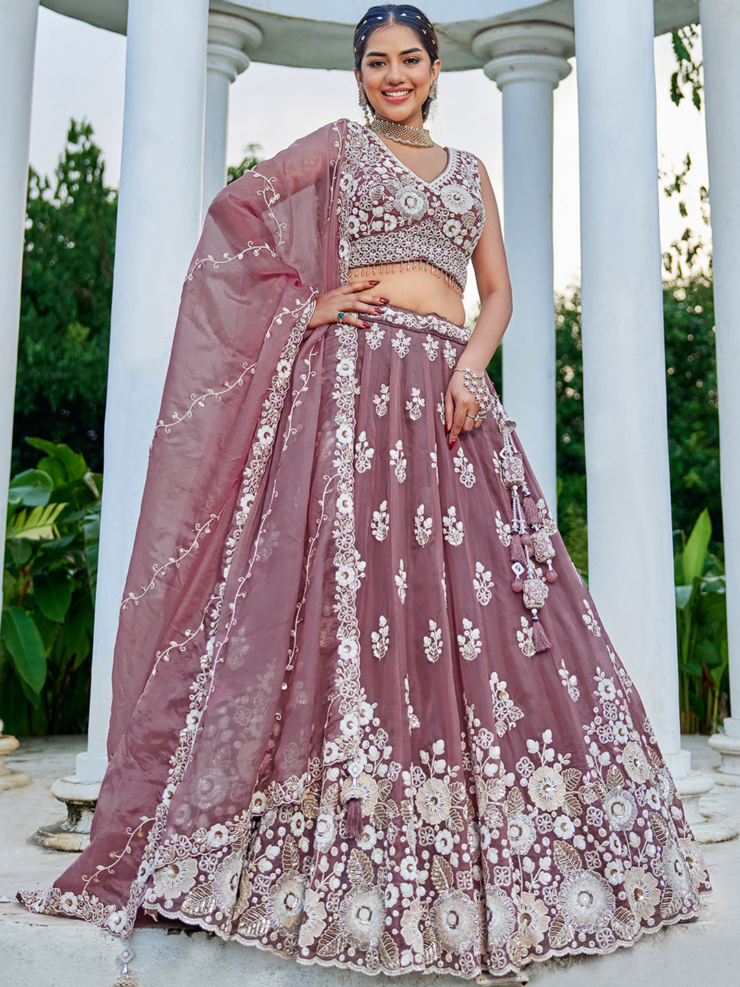 Lavender - Organza Fabric Beads & Sequince Embroidered Ready to Wear Lehenga Choli & Dupatta