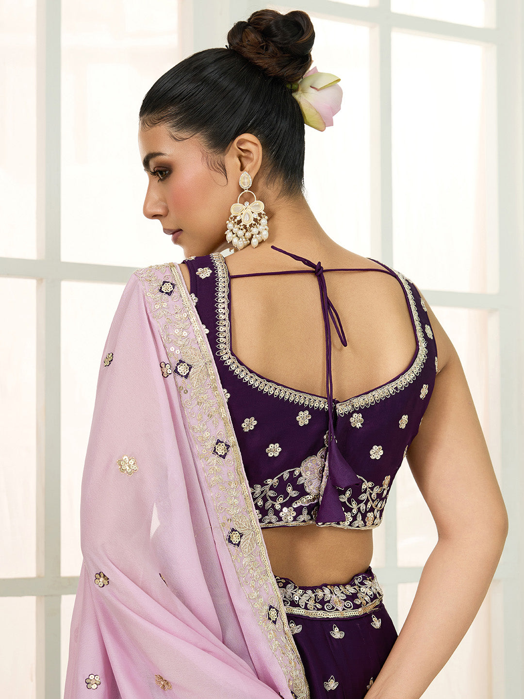 Burgundy- Georgette Fabric Sequins embroidery Semi-Stitched Lehenga & Unstitched Blouse With Dupatta - qivii