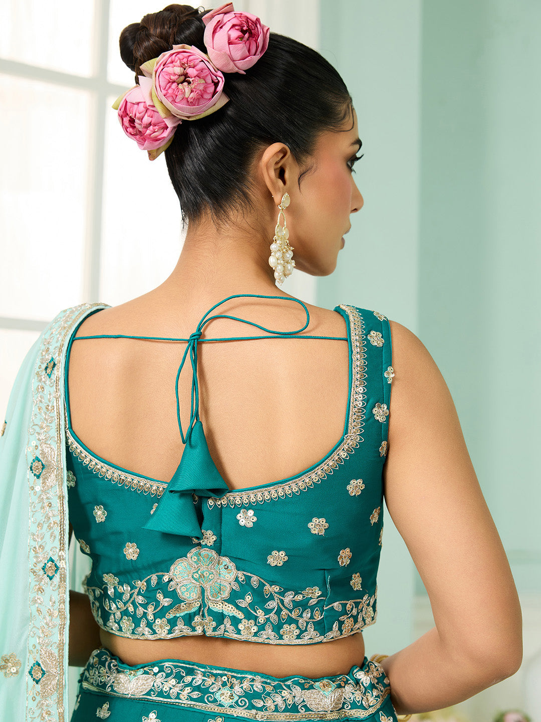 Green- Georgette Fabric Sequins embroidery Semi-Stitched Lehenga & Unstitched Blouse With Dupatta - qivii