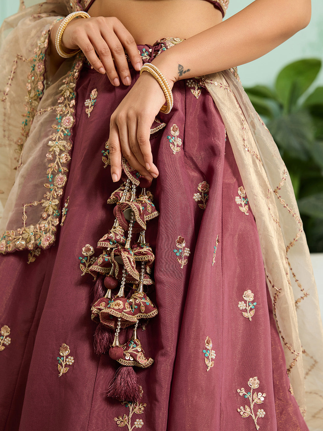 Rosegold- Georgette Fabric Sequins embroidery Semi-Stitched Lehenga & Unstitched Blouse With Dupatta - qivii