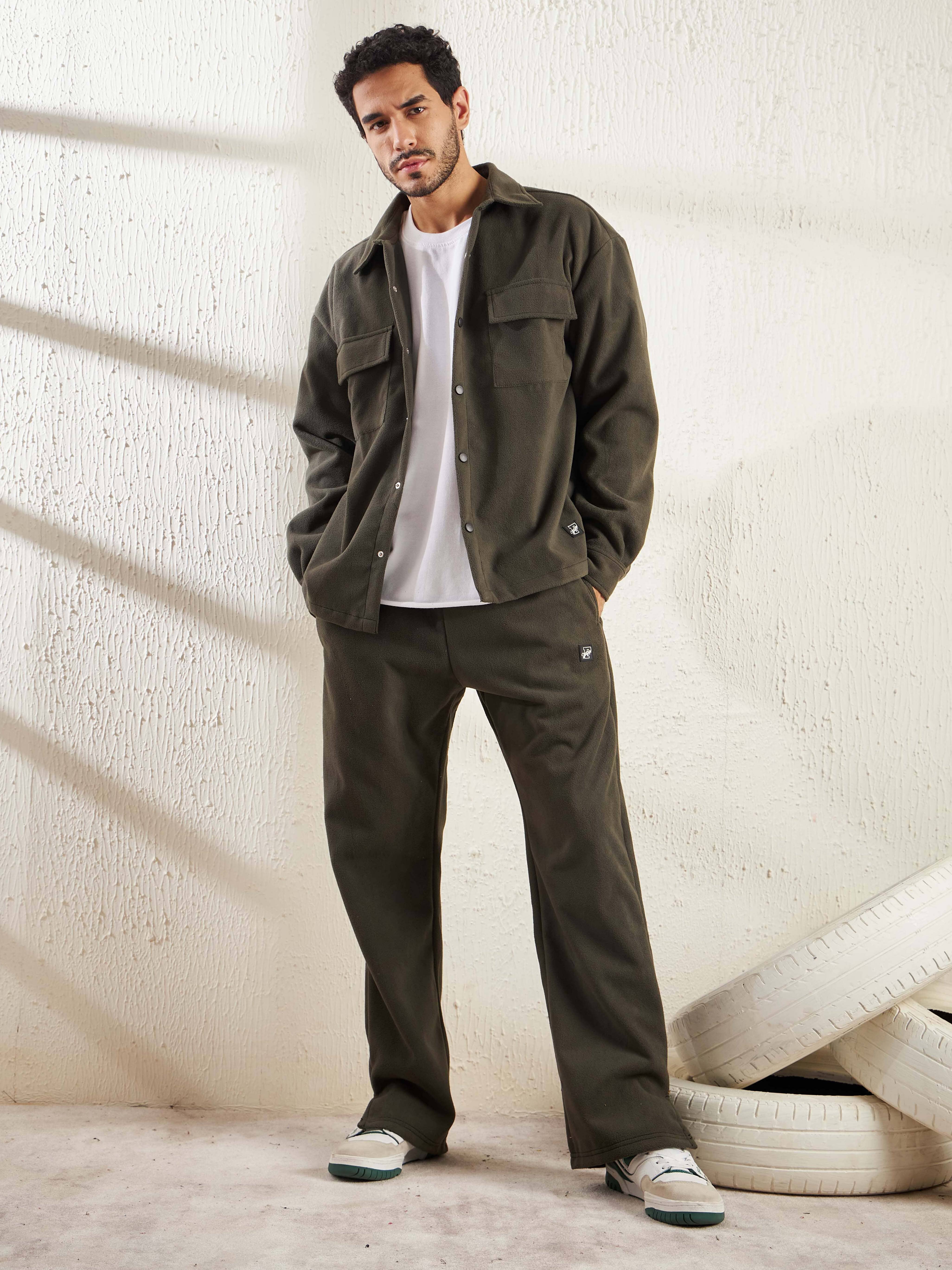 Khaki Polar Fleece Shacket - qivii