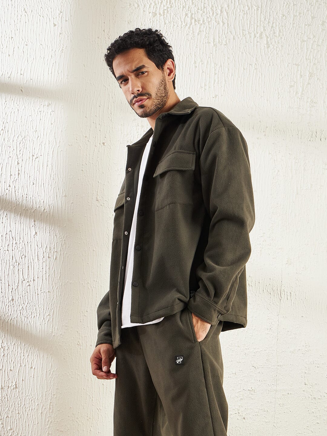 Khaki Polar Fleece Shacket - qivii