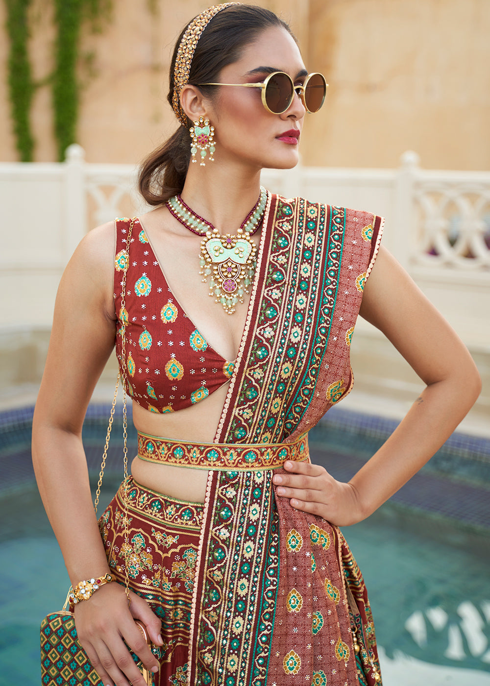 Shades Of Brown Ready to Wear Designer Silk Lehenga Choli with Sparkle & Mirror work | Ready To Wear - qivii