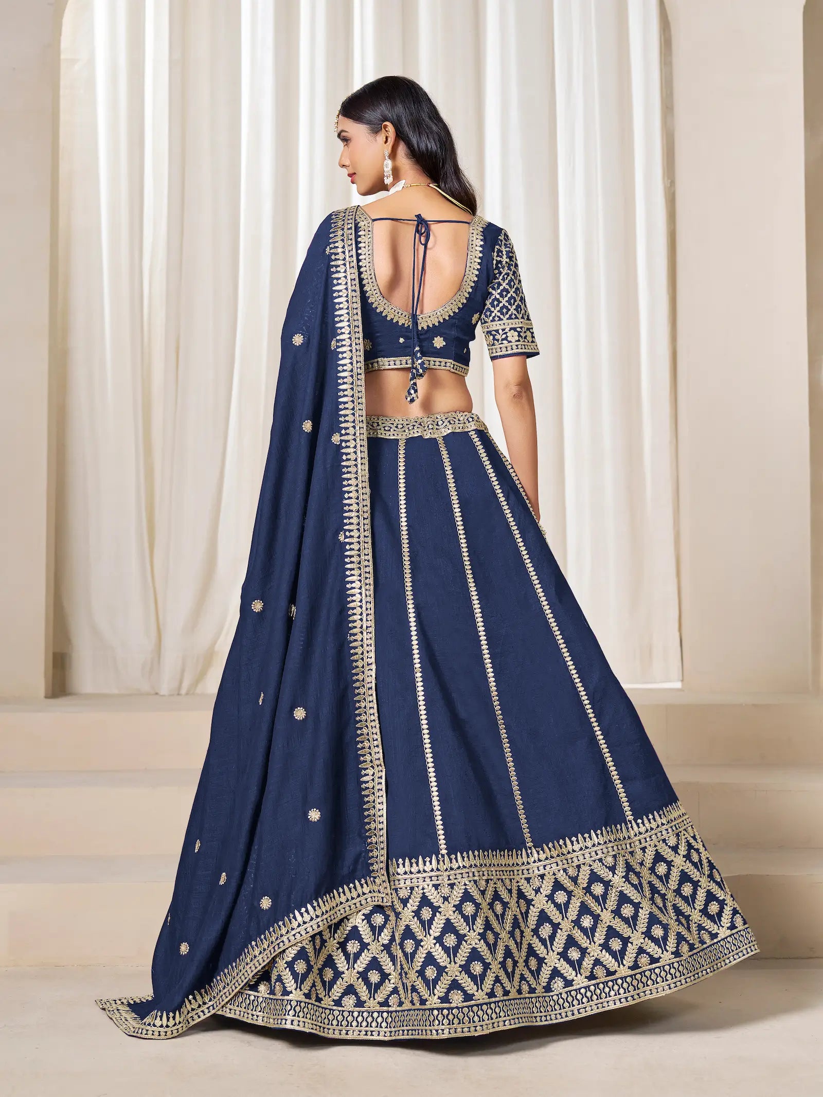 Navy Blue Art Silk Embroidery Work Lehenga Choli - qivii