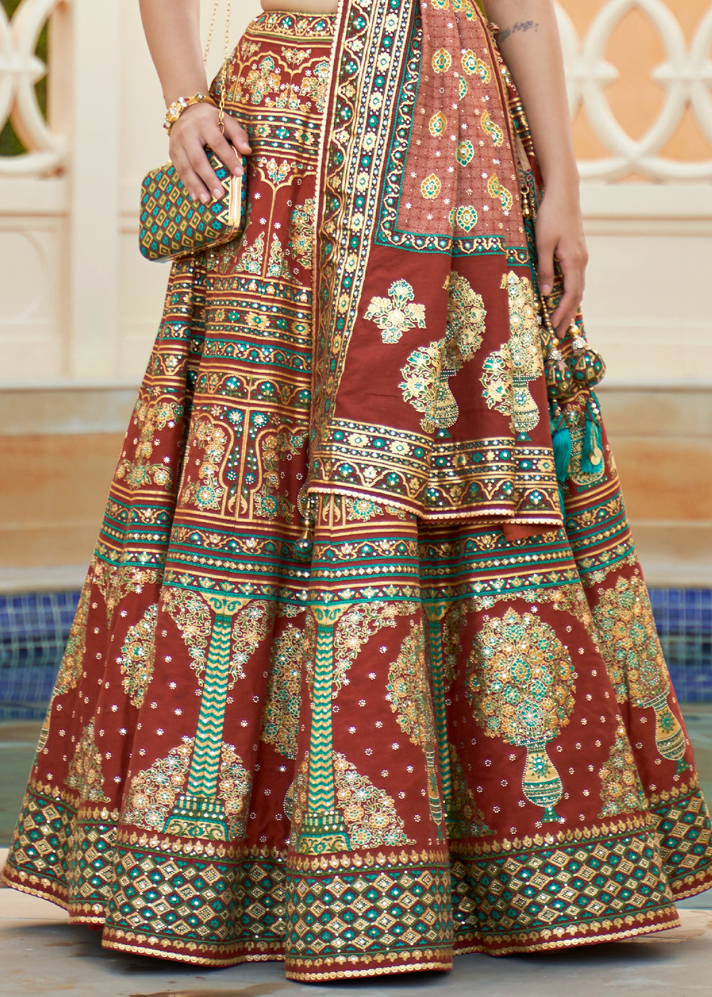 Shades Of Brown Ready to Wear Designer Silk Lehenga Choli with Sparkle & Mirror work | Ready To Wear - qivii