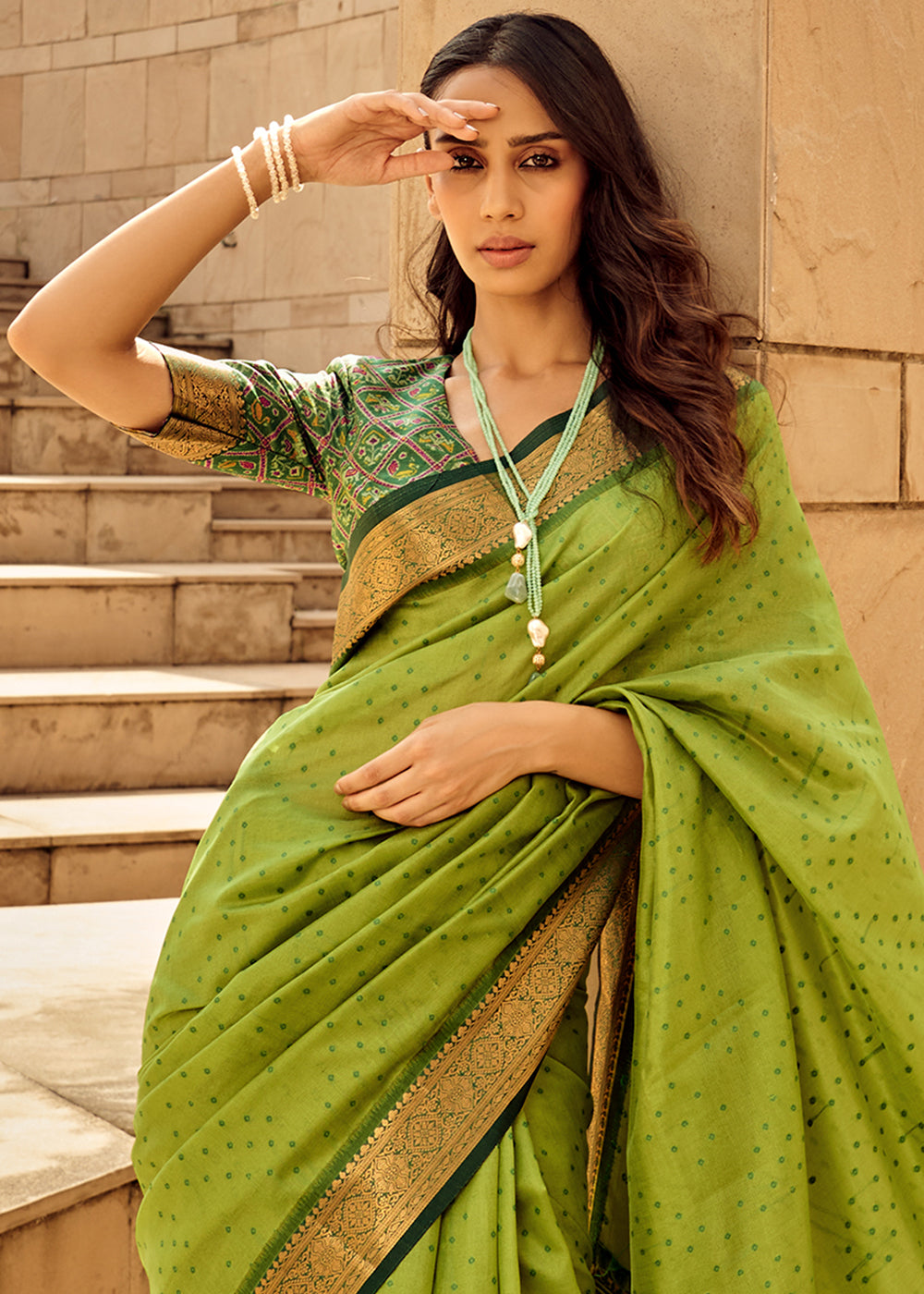 Kelly Green Woven Patola Silk Saree - qivii