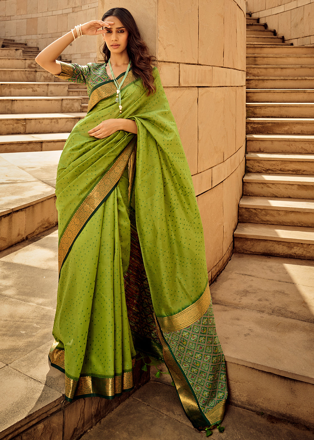 Kelly Green Woven Patola Silk Saree - qivii
